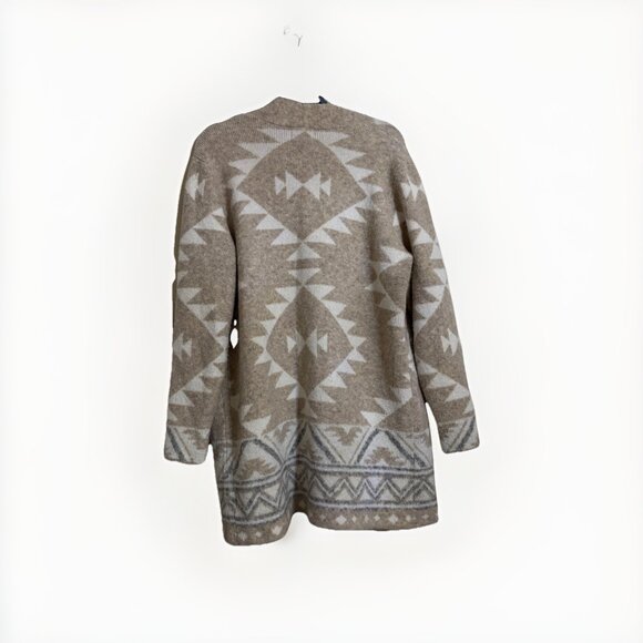 Frye Womens Geometric Southwestern Beige Cream Cardigan Sz L Oversized Mid - Picture 4 of 5